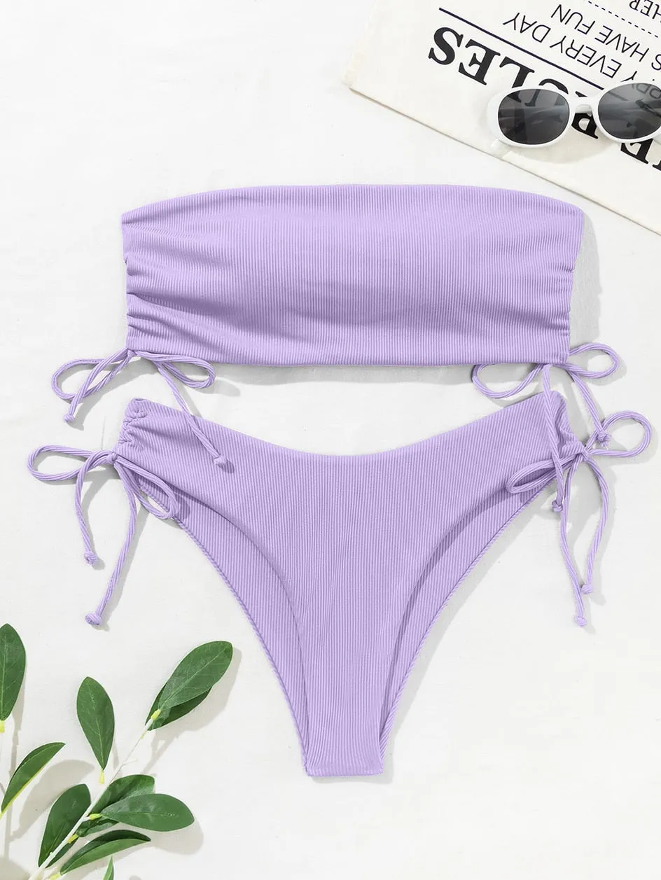 Sexy High Waist Bikini Set for Women - Bandeau Swimsuit 2 Piece Summer Beachwear Bathing Suit
