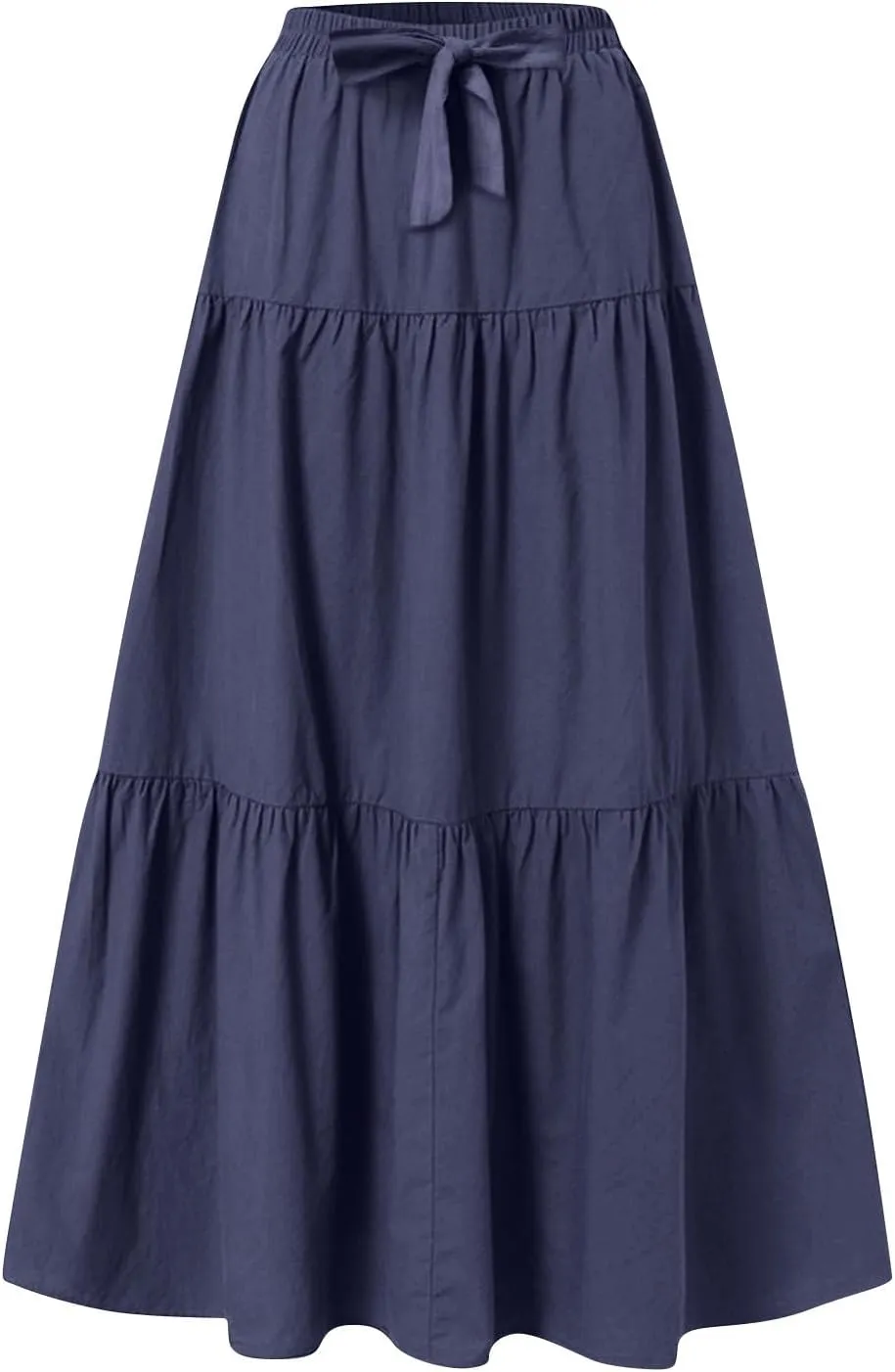 Skirts for Women Trendy High Waisted Tiered Linen Maxi Skirt Casual Flowy Pleated A Line Beach Long Skirts with Tie