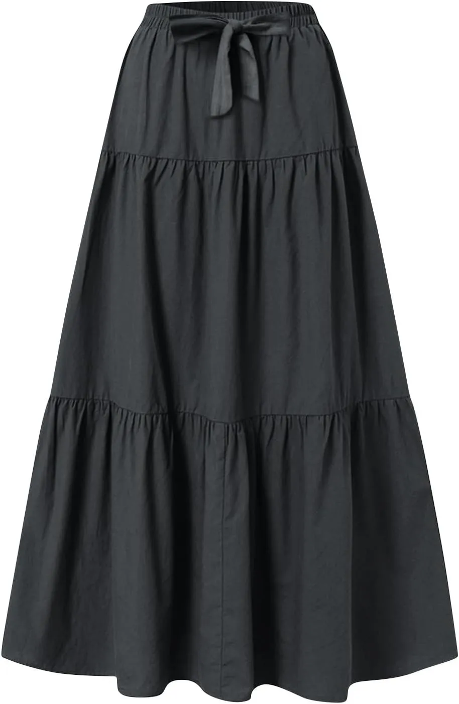 Skirts for Women Trendy High Waisted Tiered Linen Maxi Skirt Casual Flowy Pleated A Line Beach Long Skirts with Tie