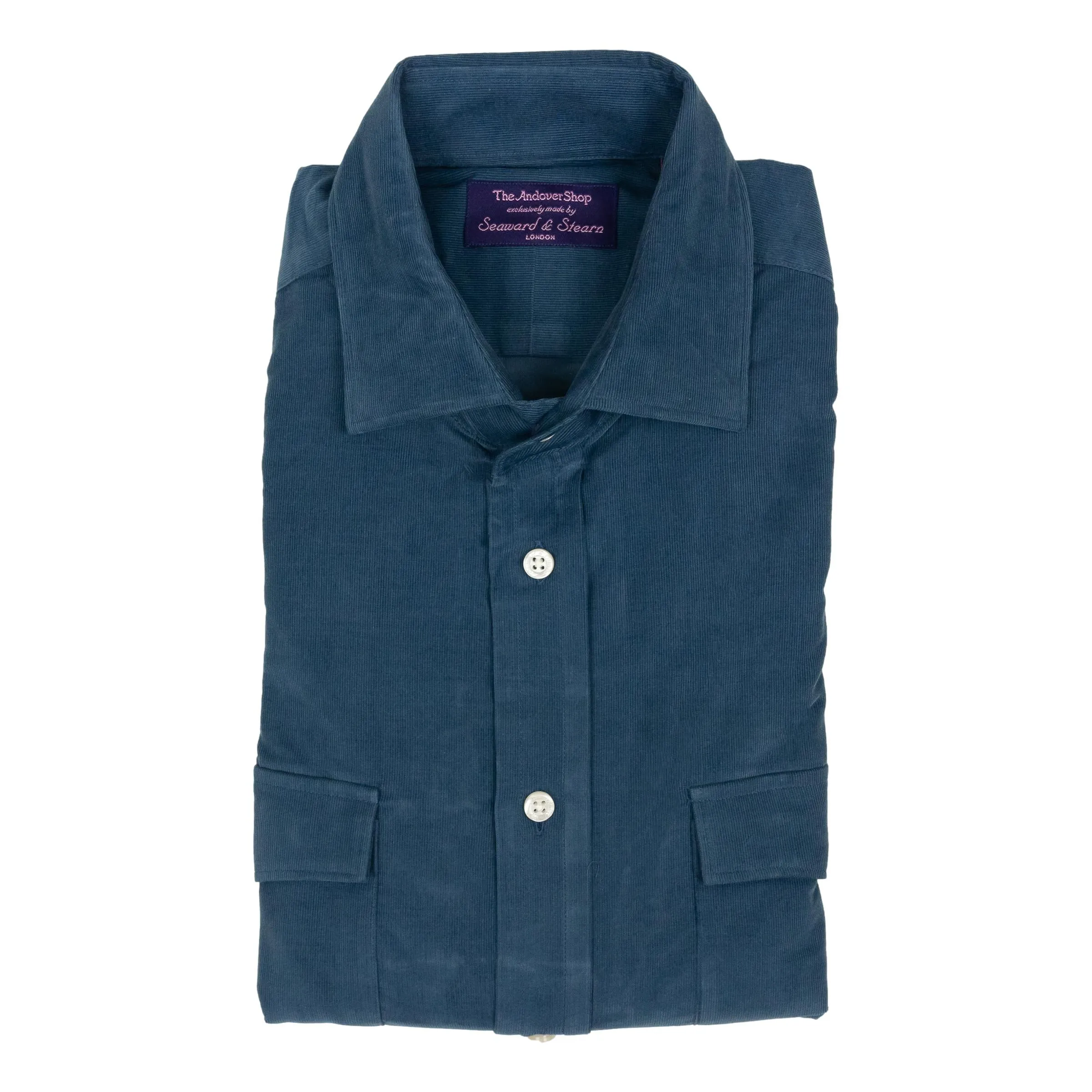 Slate Blue Fine Corduroy Spread Collar Sport Shirt