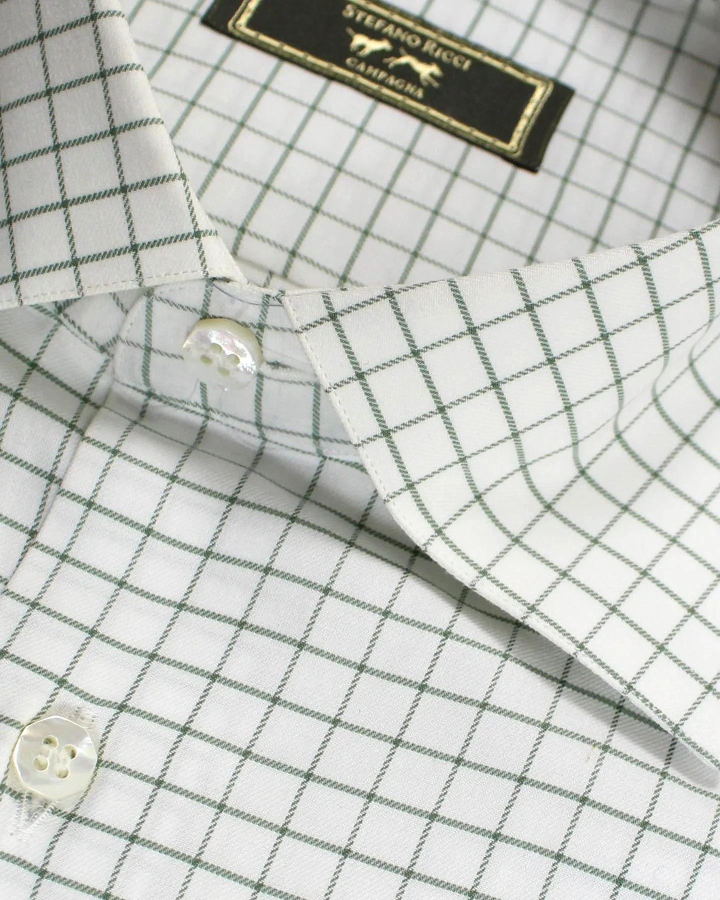 Stefano Ricci Shirt White Green Graph Check 42 - 16 1/2 SALE