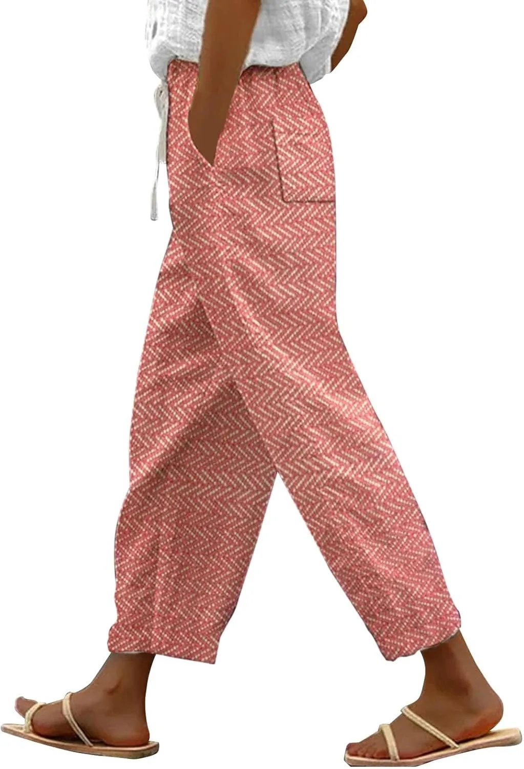 Summer Capri Pants for Women 2024 Flax Elastic Long Pants Beach Leisure Trousers Women's Summer Casual Linen Pants