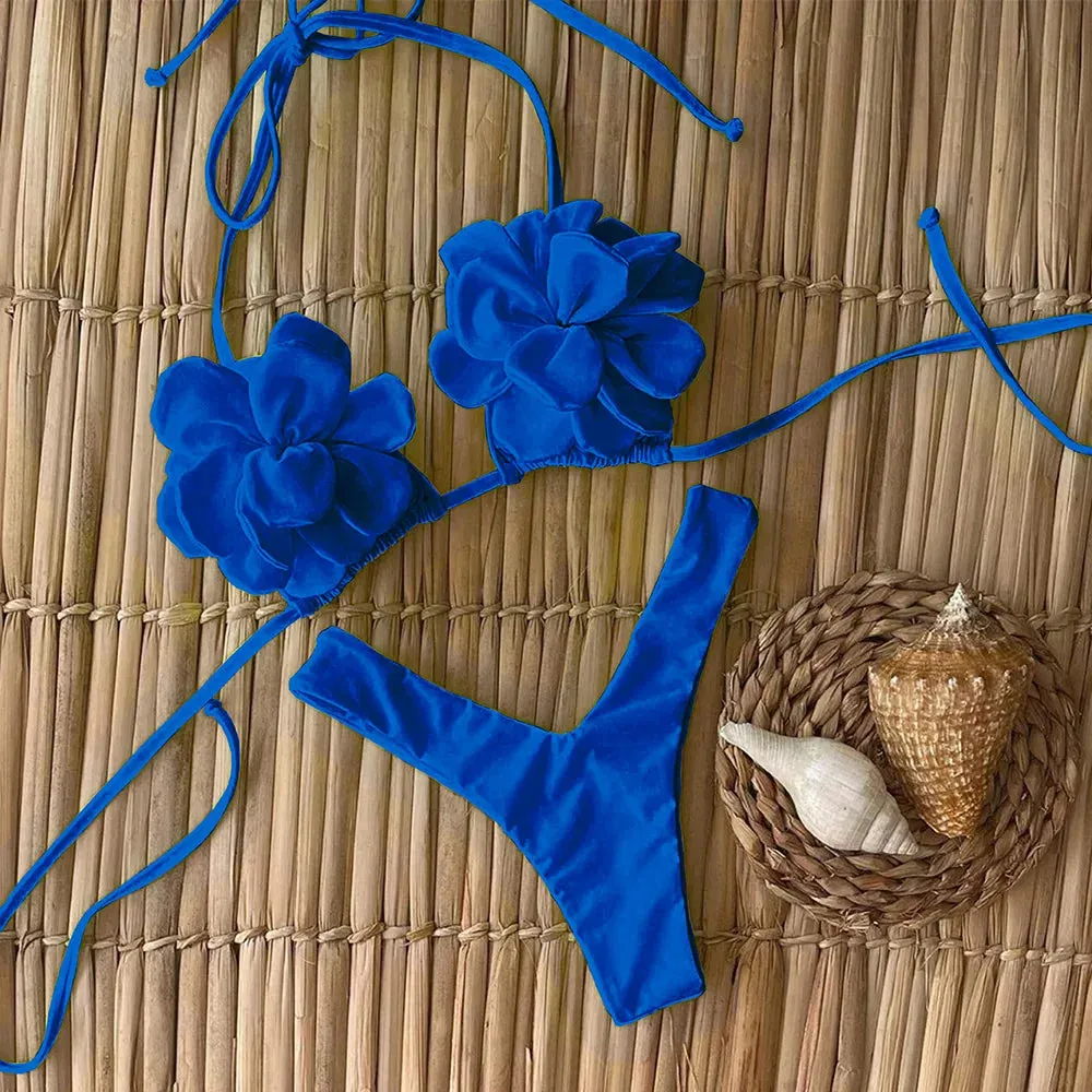 Trendy Floral High-Cut Bikini Set – Chic Petal Applique Swimwear