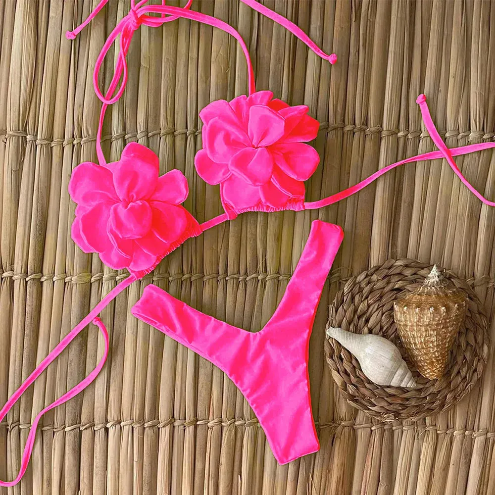 Trendy Floral High-Cut Bikini Set – Chic Petal Applique Swimwear