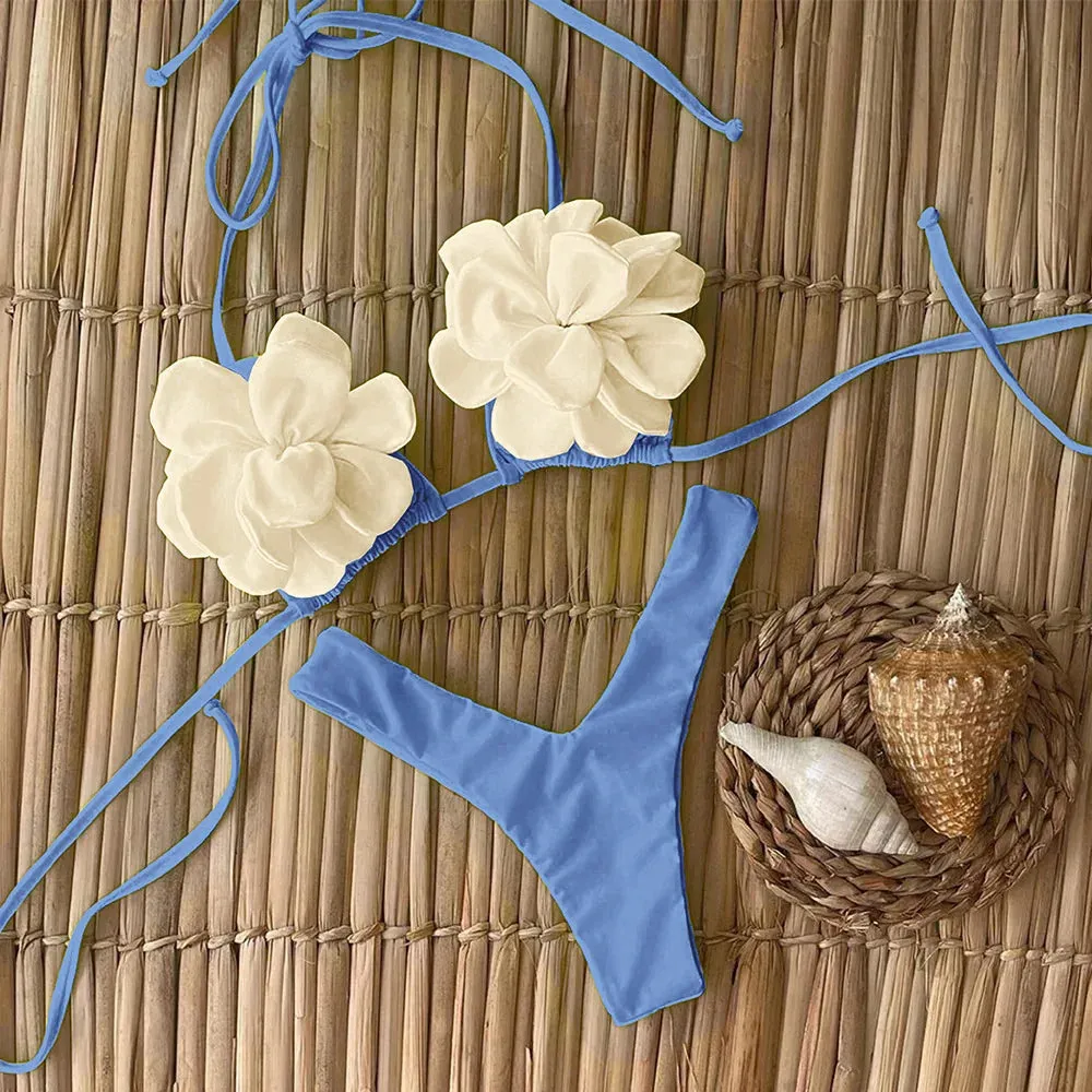 Trendy Floral High-Cut Bikini Set – Chic Petal Applique Swimwear