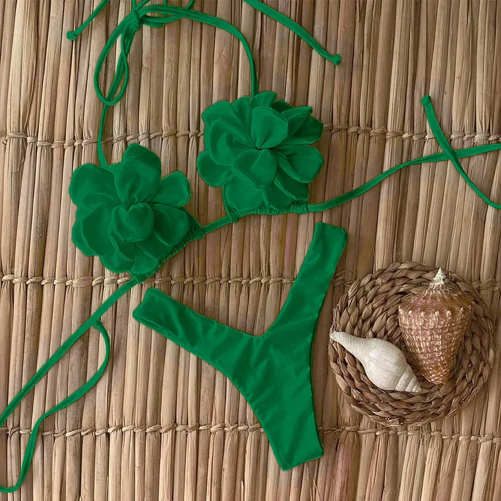 Trendy Floral High-Cut Bikini Set – Chic Petal Applique Swimwear