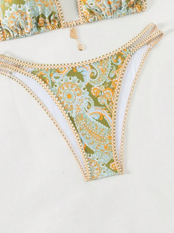 Trendy Paisley Bikini with Adjustable String Ties for Beach Vacations