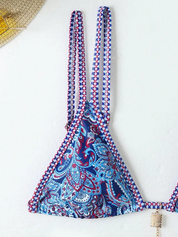 Trendy Paisley Bikini with Adjustable String Ties for Beach Vacations