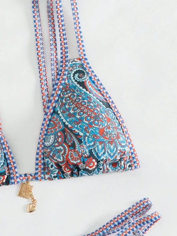 Trendy Paisley Bikini with Adjustable String Ties for Beach Vacations