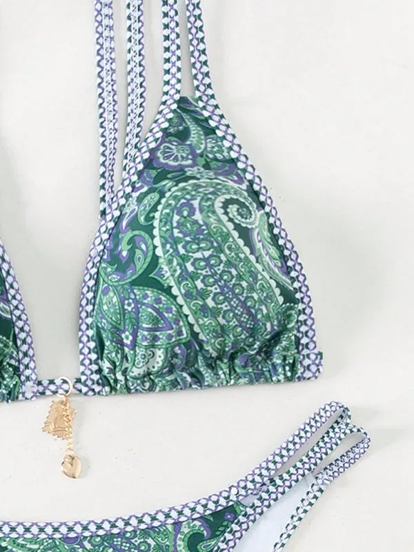 Trendy Paisley Bikini with Adjustable String Ties for Beach Vacations