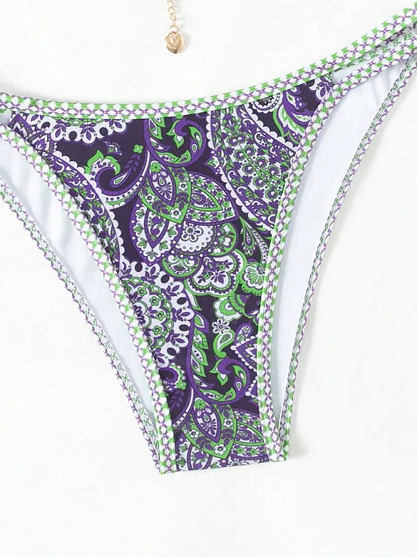 Trendy Paisley Bikini with Adjustable String Ties for Beach Vacations