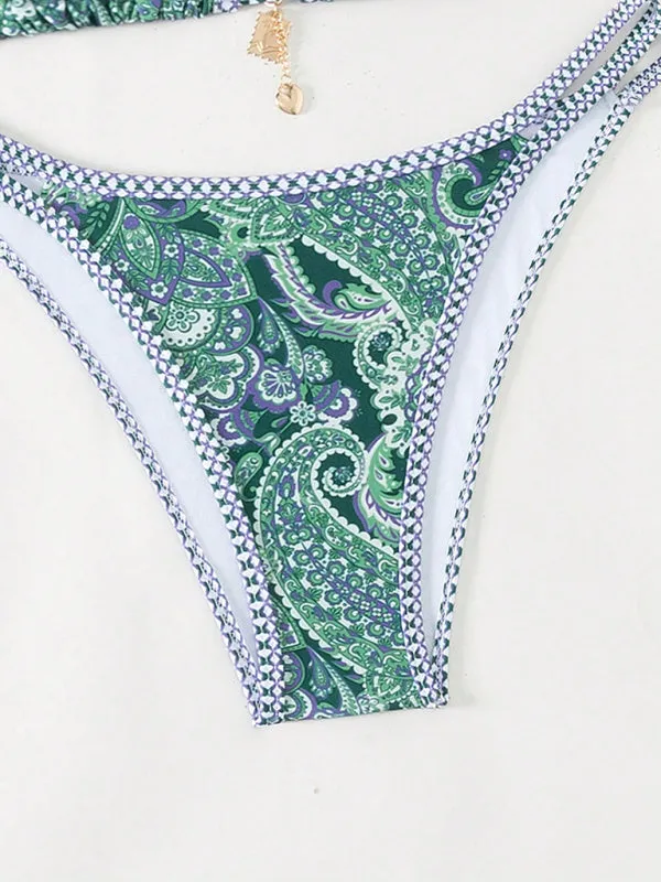 Trendy Paisley Bikini with Adjustable String Ties for Beach Vacations