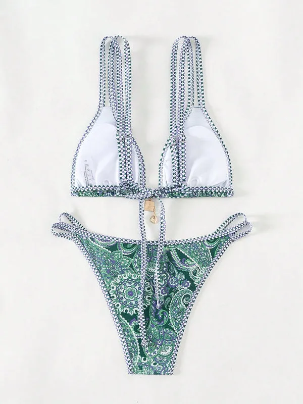 Trendy Paisley Bikini with Adjustable String Ties for Beach Vacations