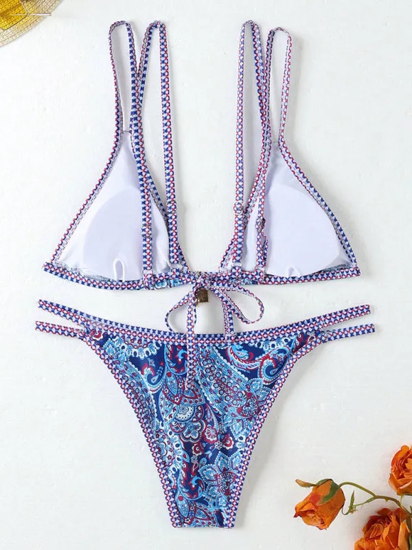 Trendy Paisley Bikini with Adjustable String Ties for Beach Vacations