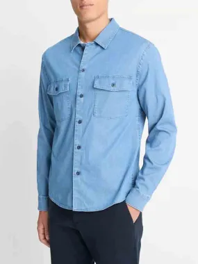 Vince Double Patch-Pocket Cotton Shirt in Washed Waterfall