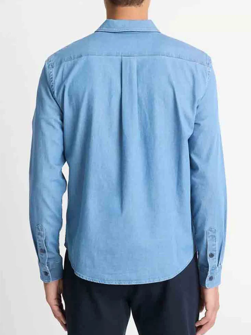 Vince Double Patch-Pocket Cotton Shirt in Washed Waterfall