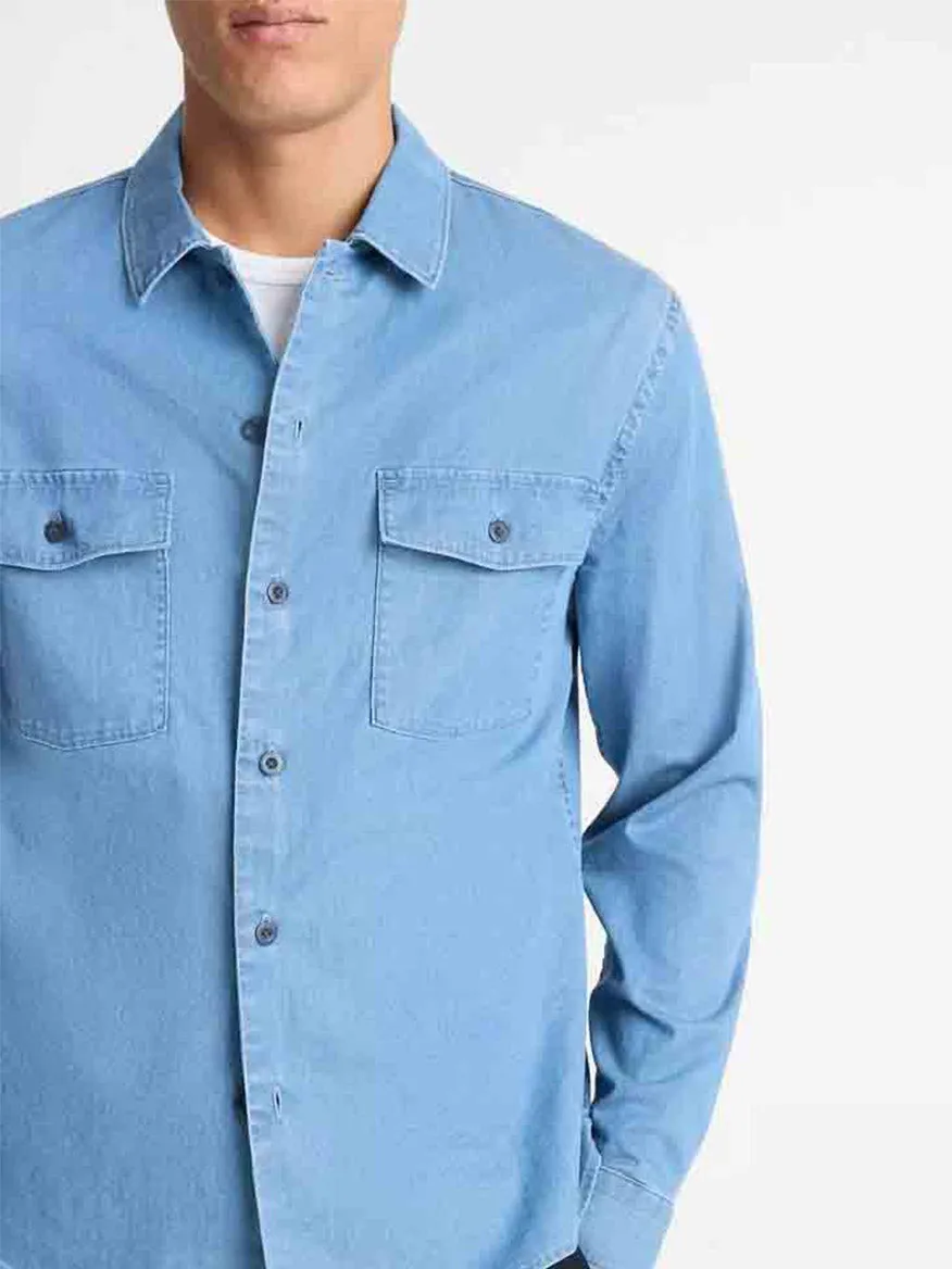 Vince Double Patch-Pocket Cotton Shirt in Washed Waterfall