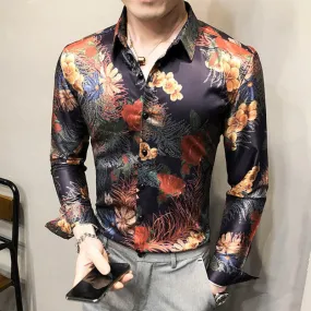 Vintage Garden Plants Pattern Long Sleeve Shirt