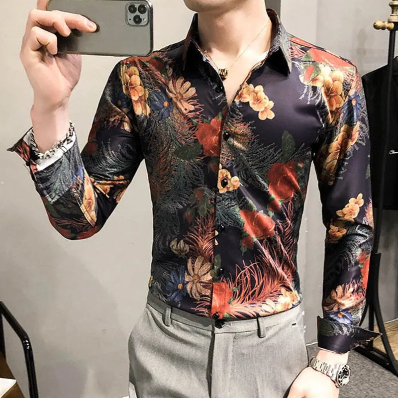 Vintage Garden Plants Pattern Long Sleeve Shirt