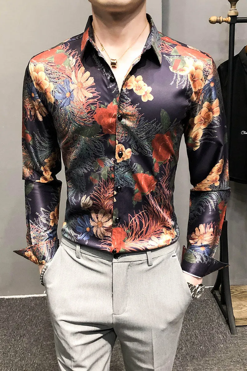 Vintage Garden Plants Pattern Long Sleeve Shirt