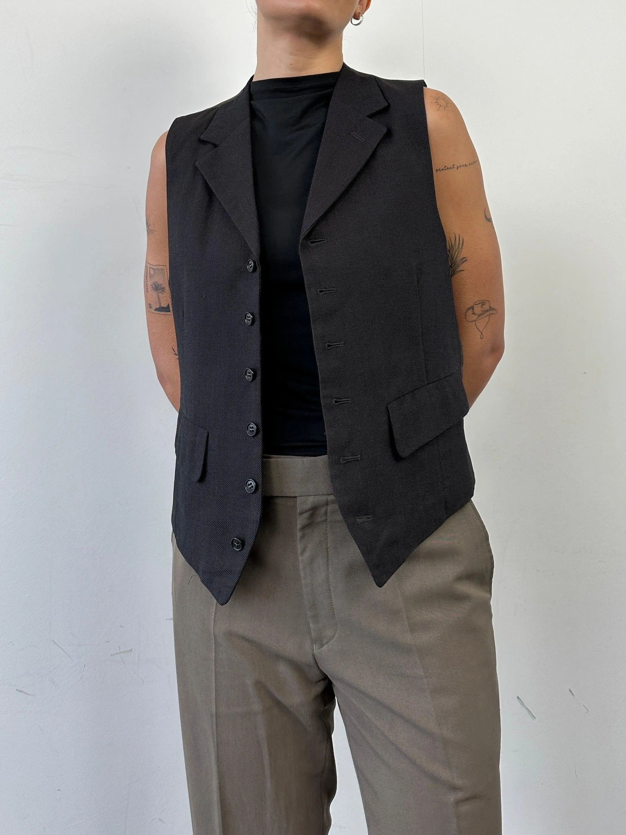Vintage Pure Wool Collared Tailored Waistcoat - M