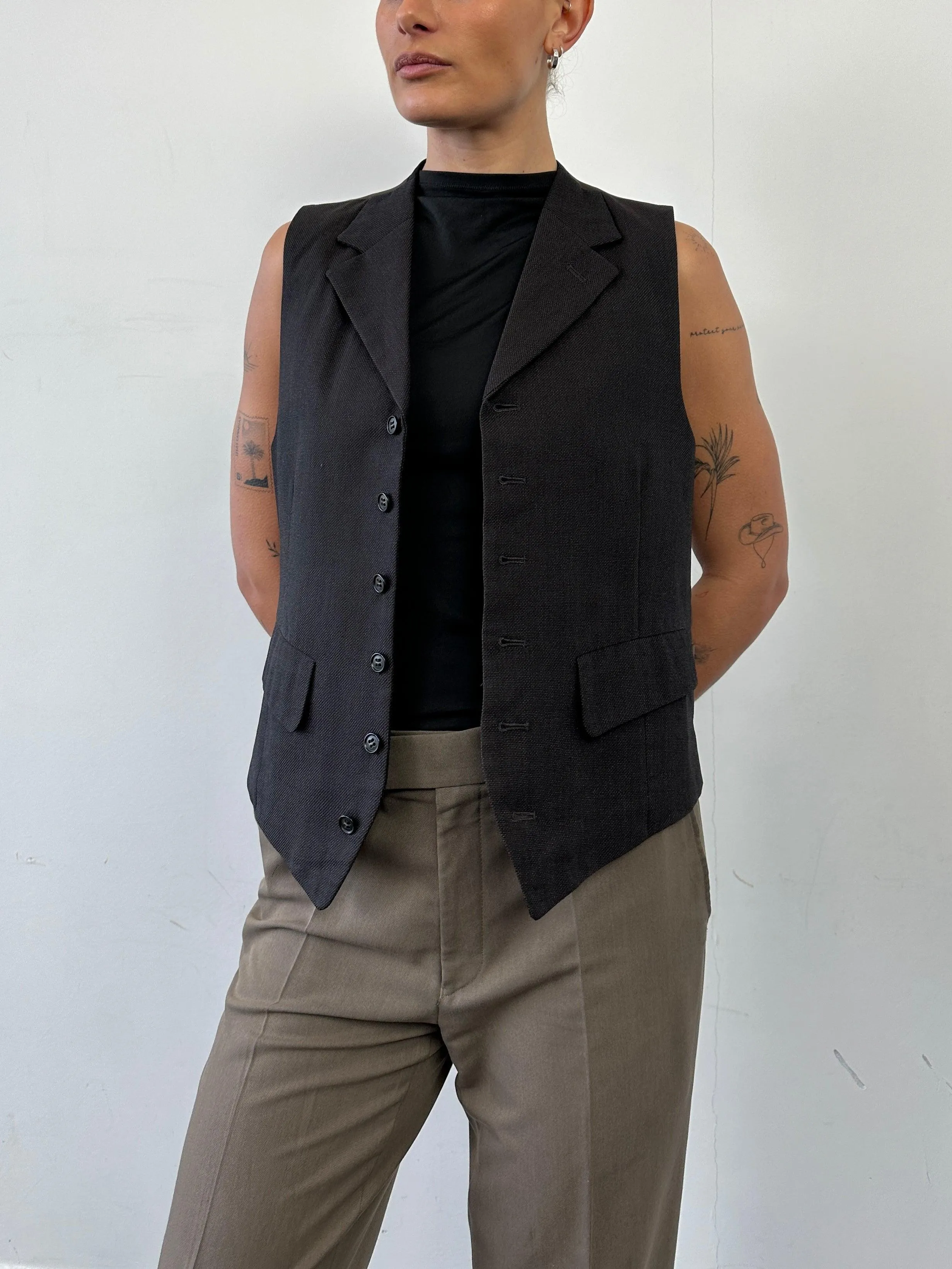 Vintage Pure Wool Collared Tailored Waistcoat - M