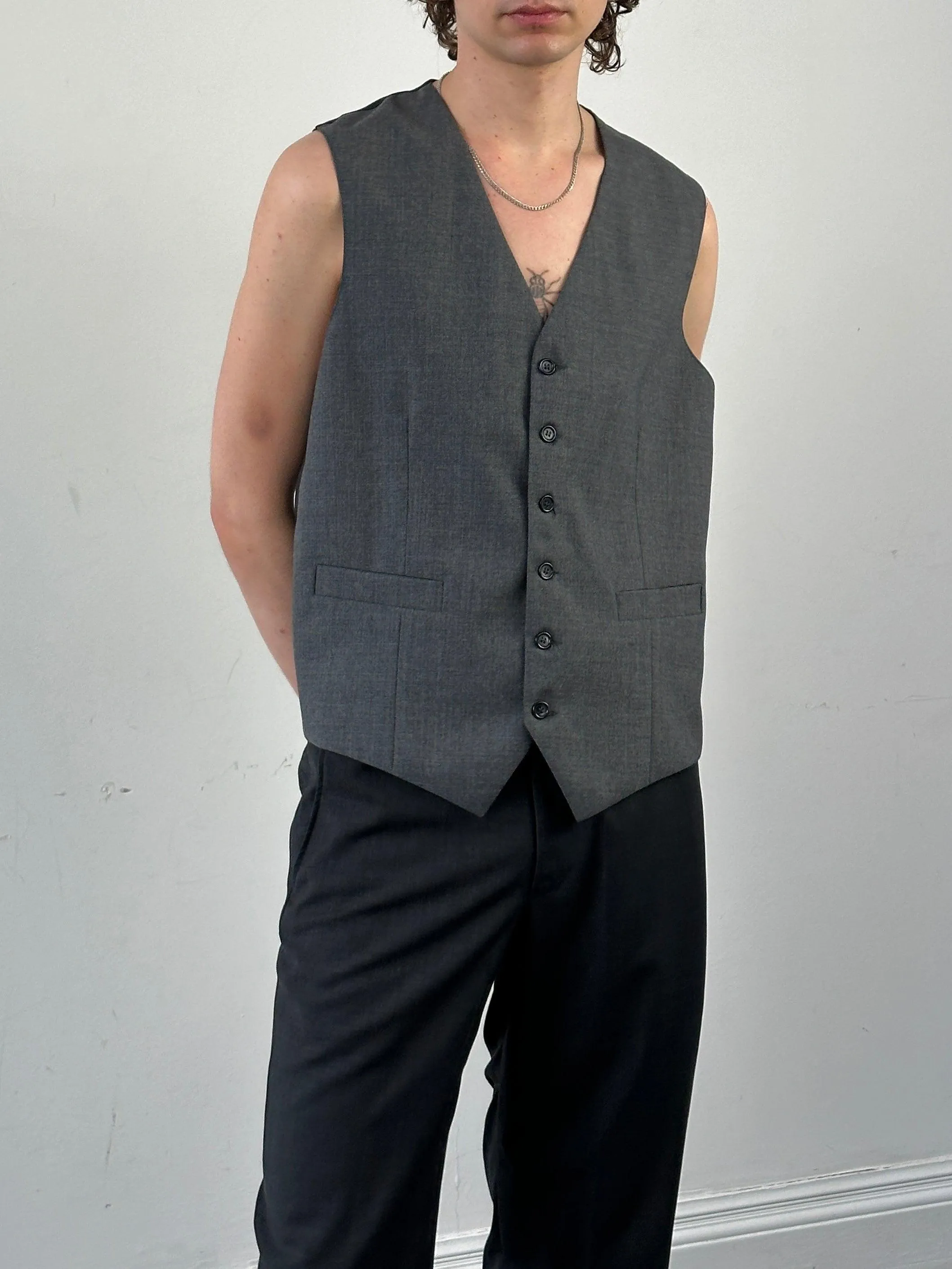 Vintage Pure Wool Tailored Waistcoat - L/XL
