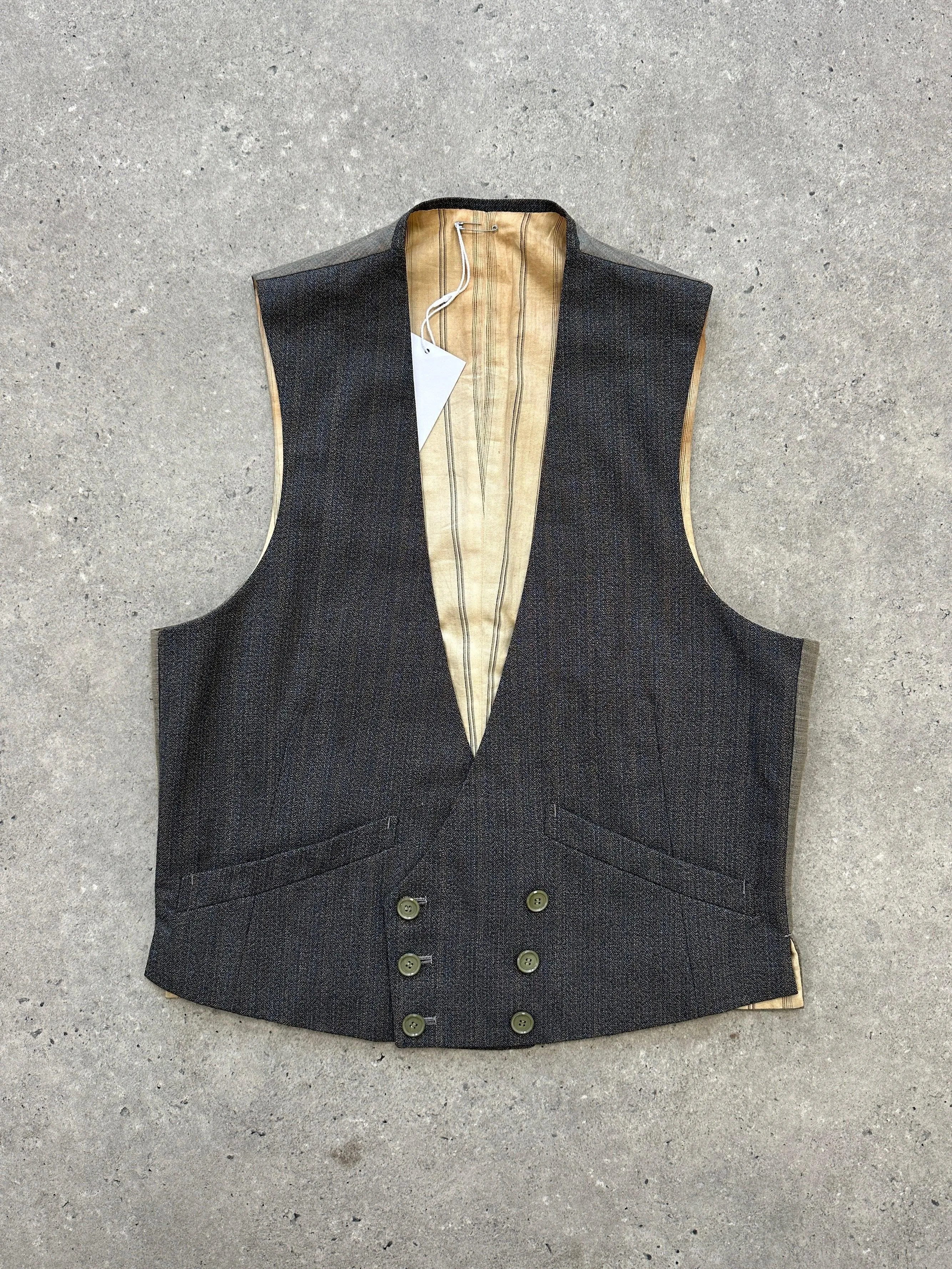 Vintage Wool Pinstripe Double Breasted Tailored Waistcoat - M