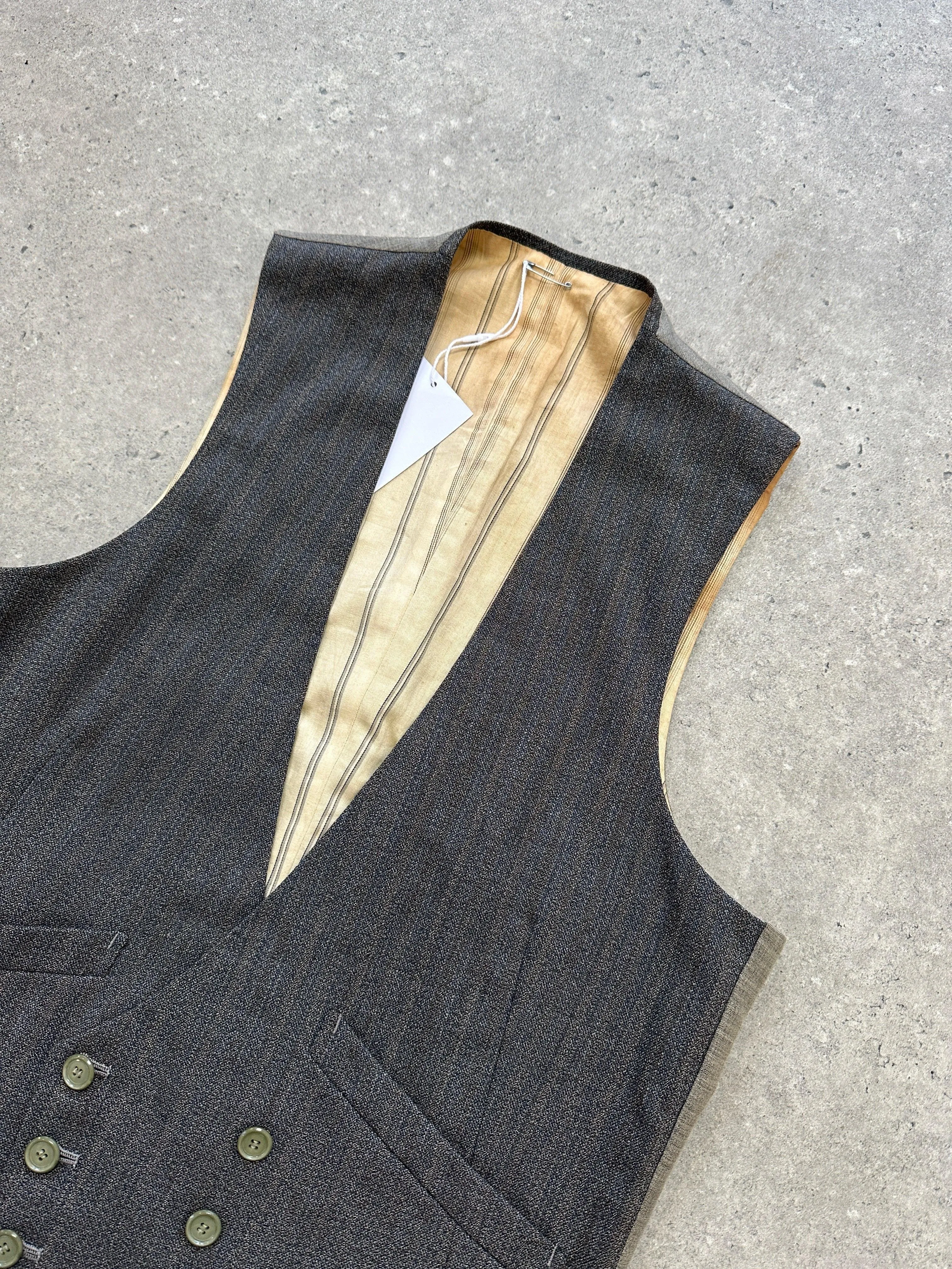 Vintage Wool Pinstripe Double Breasted Tailored Waistcoat - M