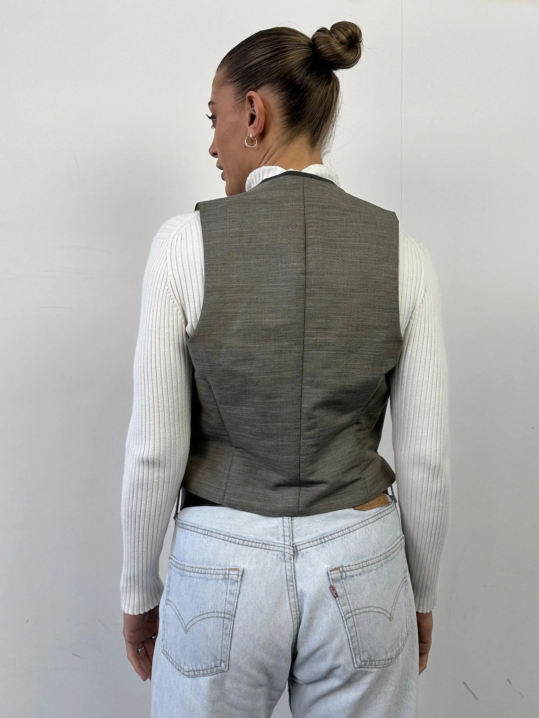 Vintage Wool Pinstripe Double Breasted Tailored Waistcoat - M