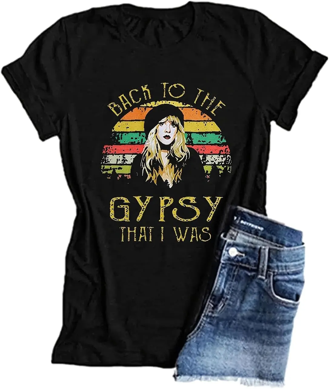 Women Country Music Shirts Back to The Gypsy That I was Graphic Tees Crew Neck Short Sleeve Loose Rock Music Tees Tops