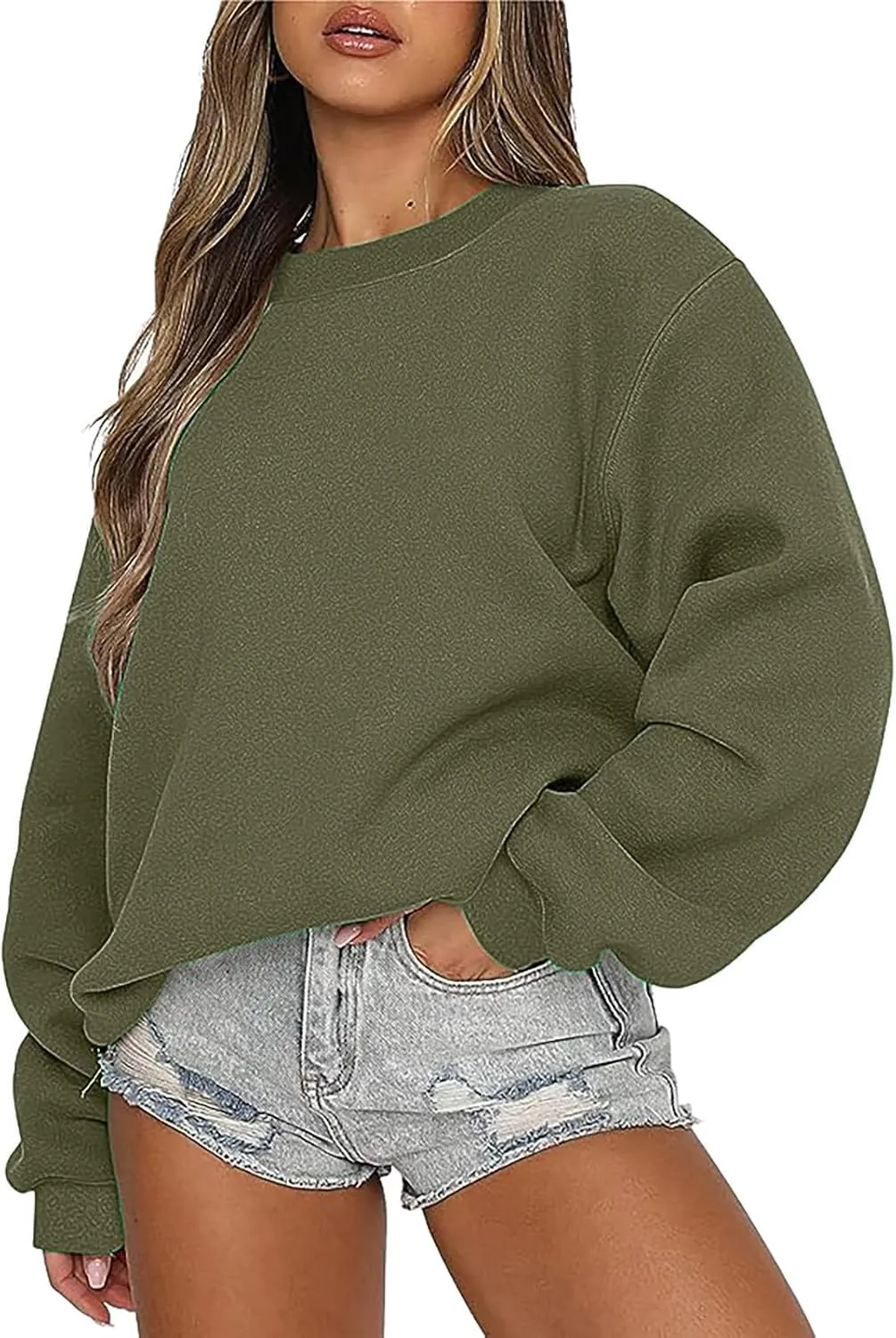Women Trendy 2024 Winter Sweatshirts Oversized Fleece Long Sleeve Casual Basic Pullover Sweaters Teen Girls Clothes