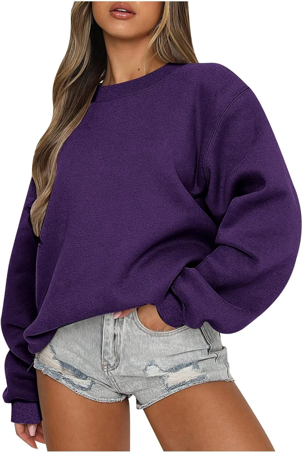 Women Trendy 2024 Winter Sweatshirts Oversized Fleece Long Sleeve Casual Basic Pullover Sweaters Teen Girls Clothes