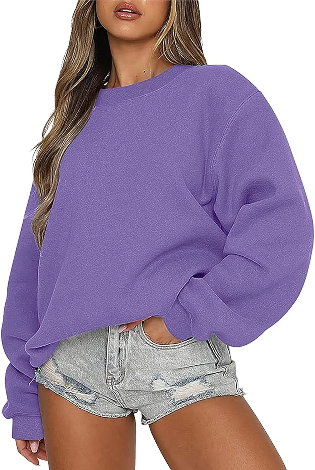 Women Trendy 2024 Winter Sweatshirts Oversized Fleece Long Sleeve Casual Basic Pullover Sweaters Teen Girls Clothes