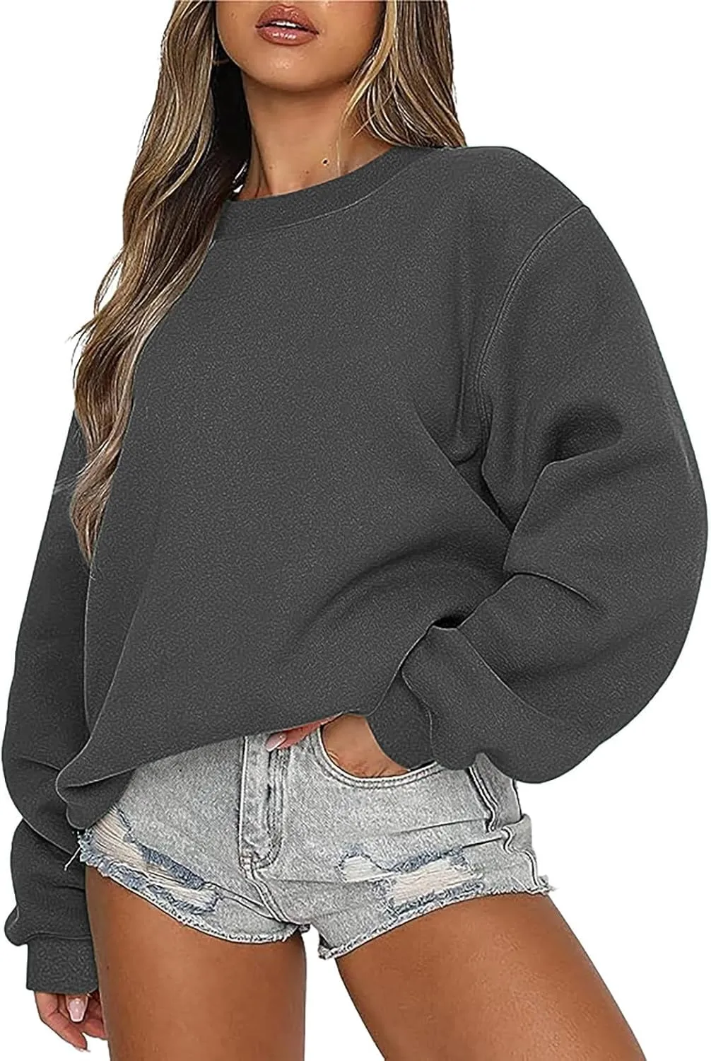 Women Trendy 2024 Winter Sweatshirts Oversized Fleece Long Sleeve Casual Basic Pullover Sweaters Teen Girls Clothes