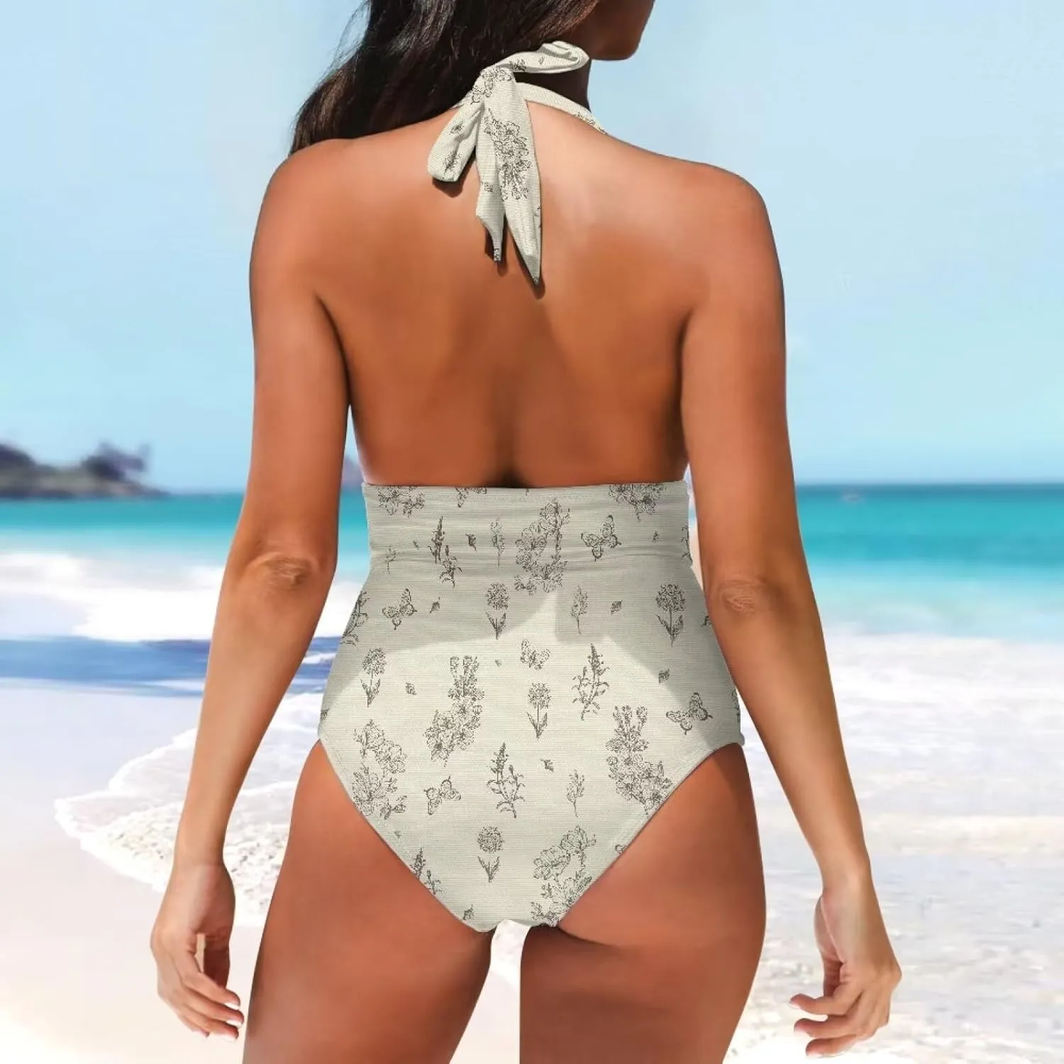 Women Tummy Control Bathing Suits Halter One Piece Swimsuits Push Up Bathingsuits Padded Swim Suits Leopard Print