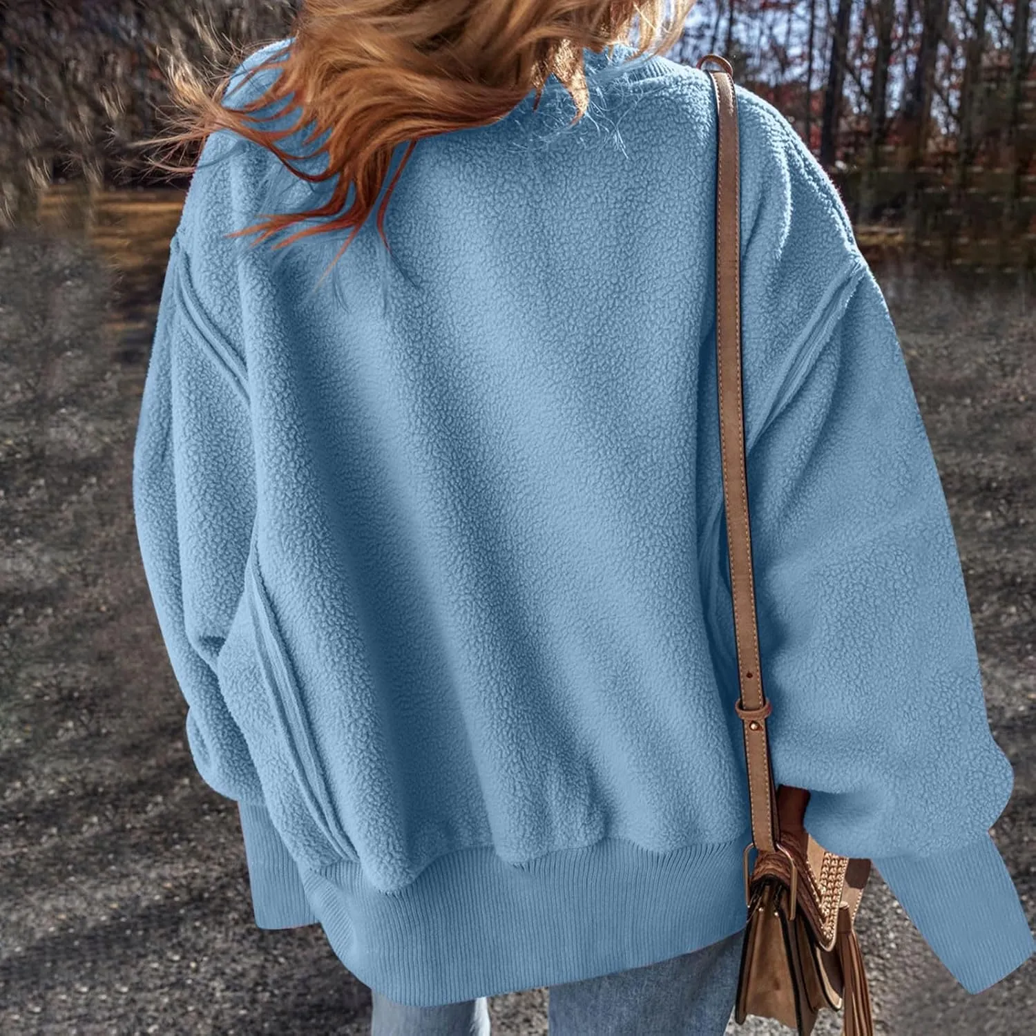 Womens Casual Crewneck Sweatshirt Fleece Long Sleeve Tops Oversized Pullover Winter Fashion Outfits Clothes 2024