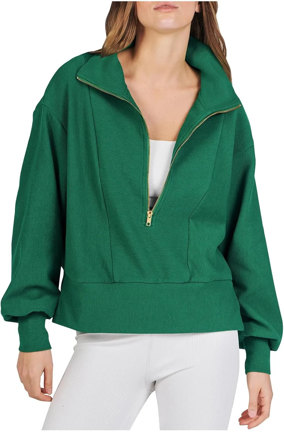 Women's Half Zip Up Sweatshirts Casual Long Sleeve Oversized Pullover Trendy Collared Fall Fashion Tops Winter Clothes