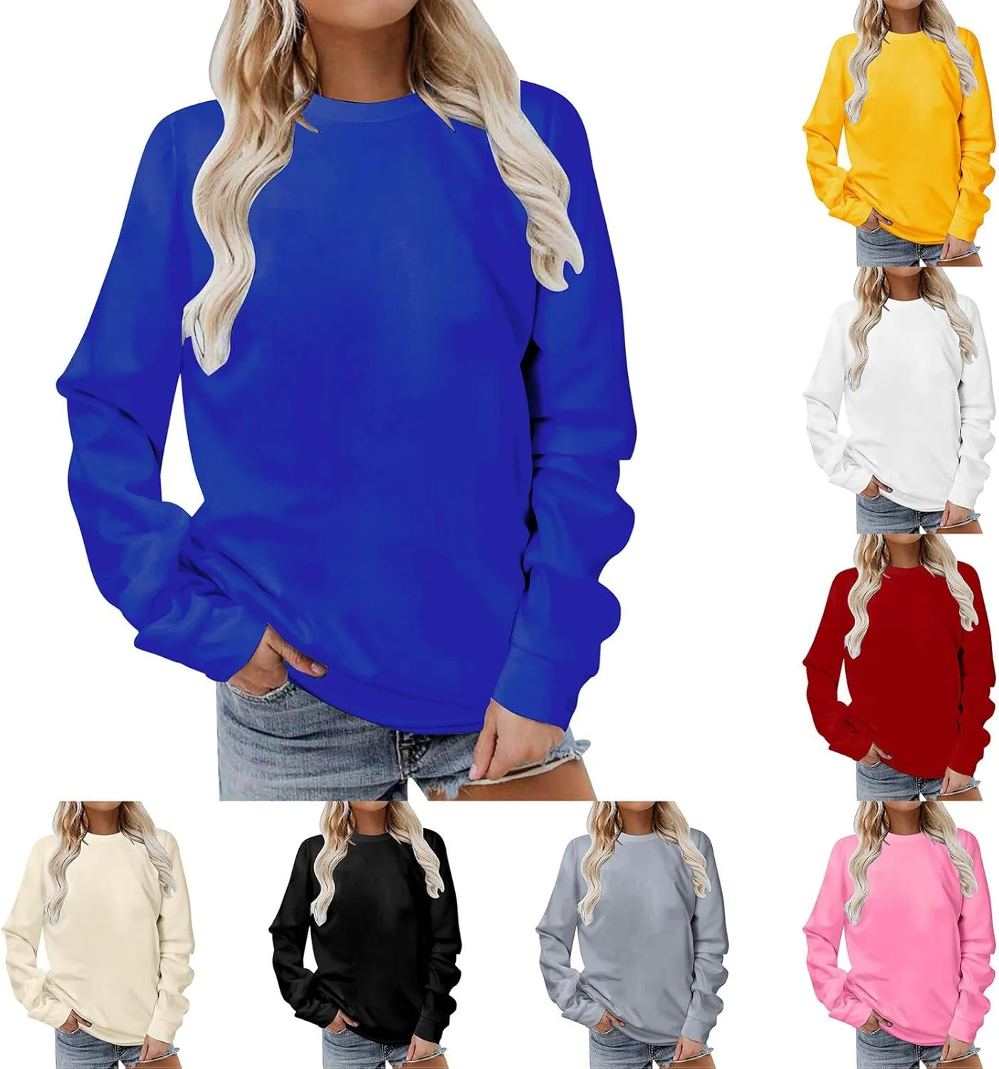 Womens Long Sleeve Crewneck Sweatshirt Fall Fashion 2024 Dressy Casual Loose Comfy Pullover Tops Regular Fit