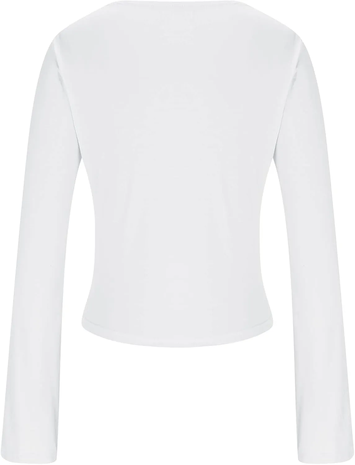 Women's Long Sleeve Deep V Neck Front Tie Bowknot Shirts Solid Color Ruched Split Trendy Blouse Y2K Slim Fit Crop Tops