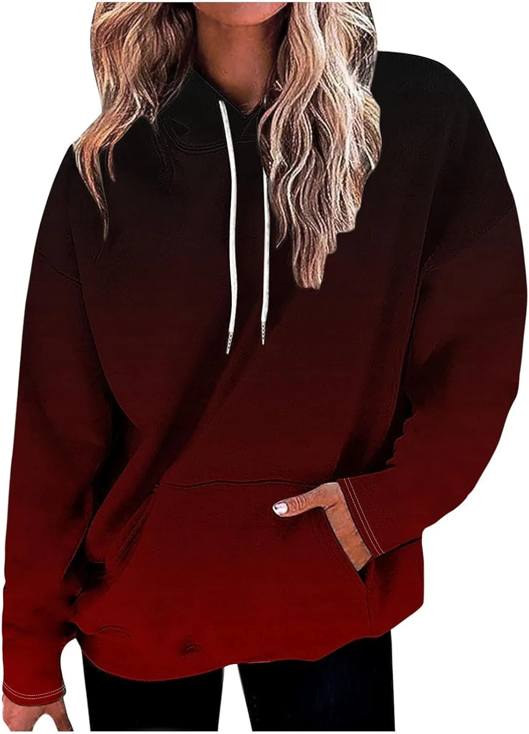 Womens Oversized Fleece Hoodies Long Sleeve Tie Dye Sweatshirts Trendy Loose Fit Pullover Sweaters Y2K Clothes
