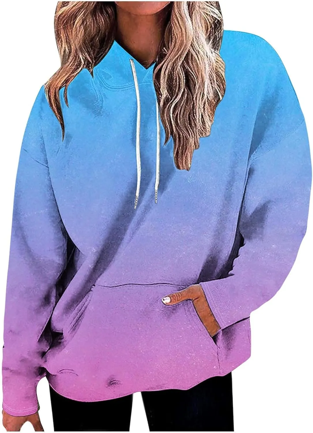 Womens Oversized Fleece Hoodies Long Sleeve Tie Dye Sweatshirts Trendy Loose Fit Pullover Sweaters Y2K Clothes