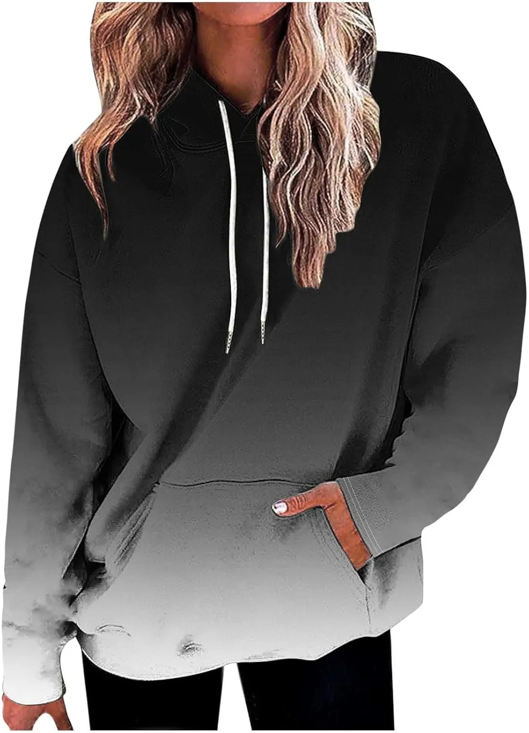 Womens Oversized Fleece Hoodies Long Sleeve Tie Dye Sweatshirts Trendy Loose Fit Pullover Sweaters Y2K Clothes