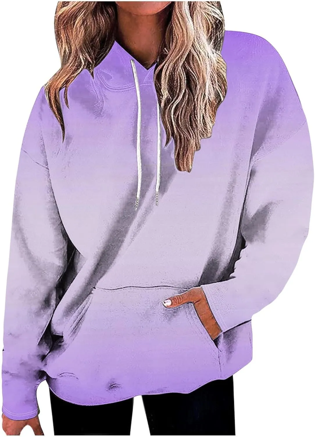Womens Oversized Fleece Hoodies Long Sleeve Tie Dye Sweatshirts Trendy Loose Fit Pullover Sweaters Y2K Clothes